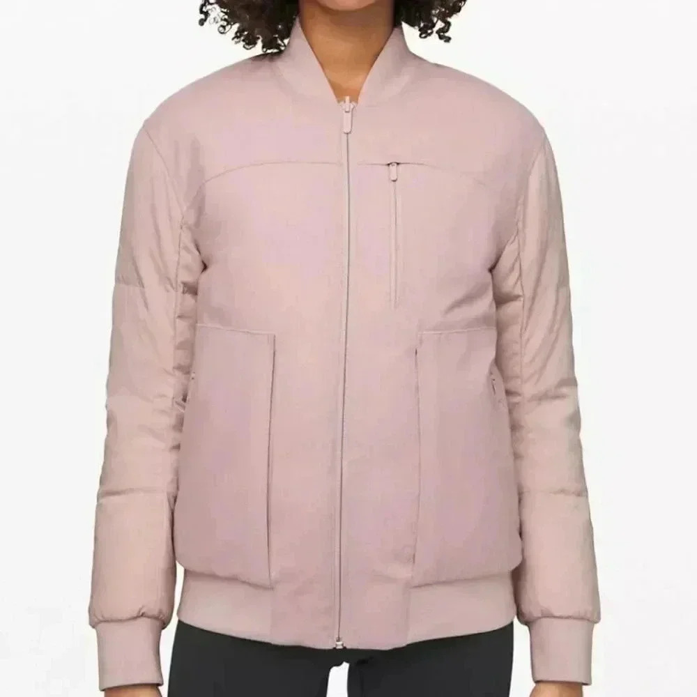 LULULEMON Roam Far Waterproof Wool Down Bomber Dual Jacket Sz 8 Porcelain Pink